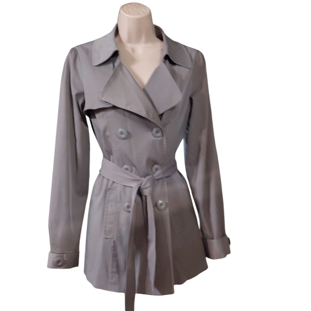 Vertigo Paris Classic Double Breasted Short Trench Coat Grey Sz XS